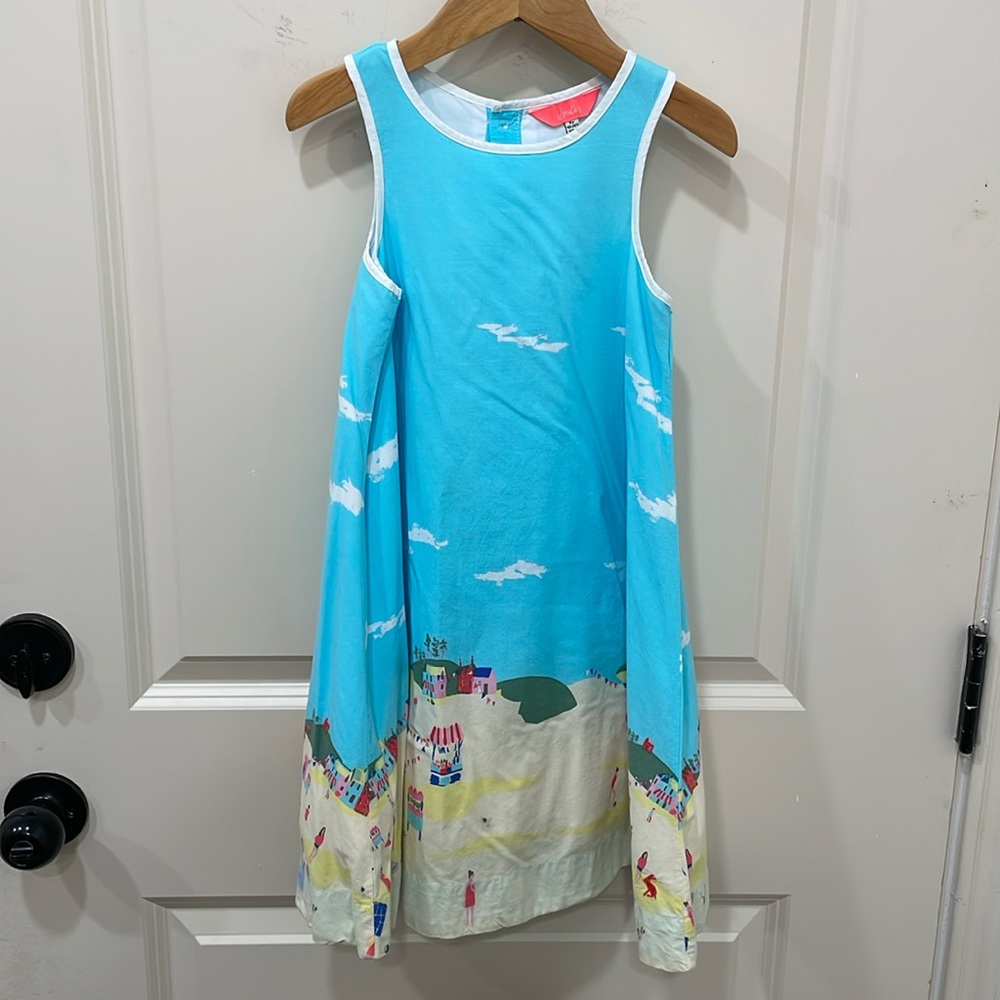 Joules beach scene sleeve less A line dress woven lined